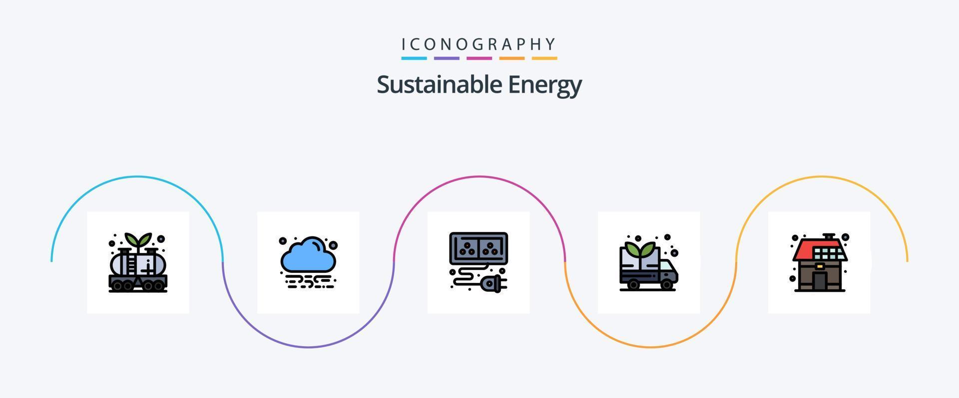 linha de energia sustentável cheia de pacote de 5 ícones planos, incluindo casa. eco. adaptador. furgão. energia vetor