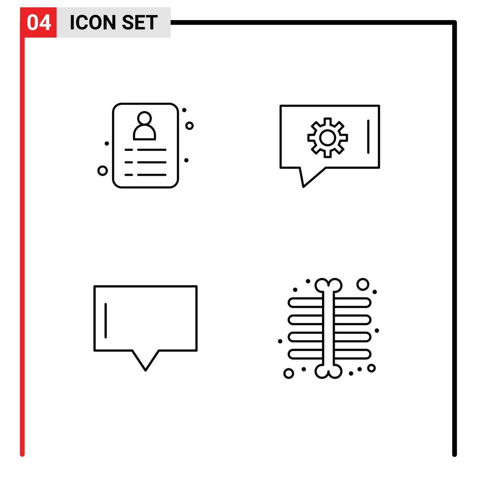 Pacote de 4 linhas de interface do usuário de sinais e símbolos modernos de preferências de bate-papo no baú de compras esqueleto de bolhas elementos de design de vetores editáveis