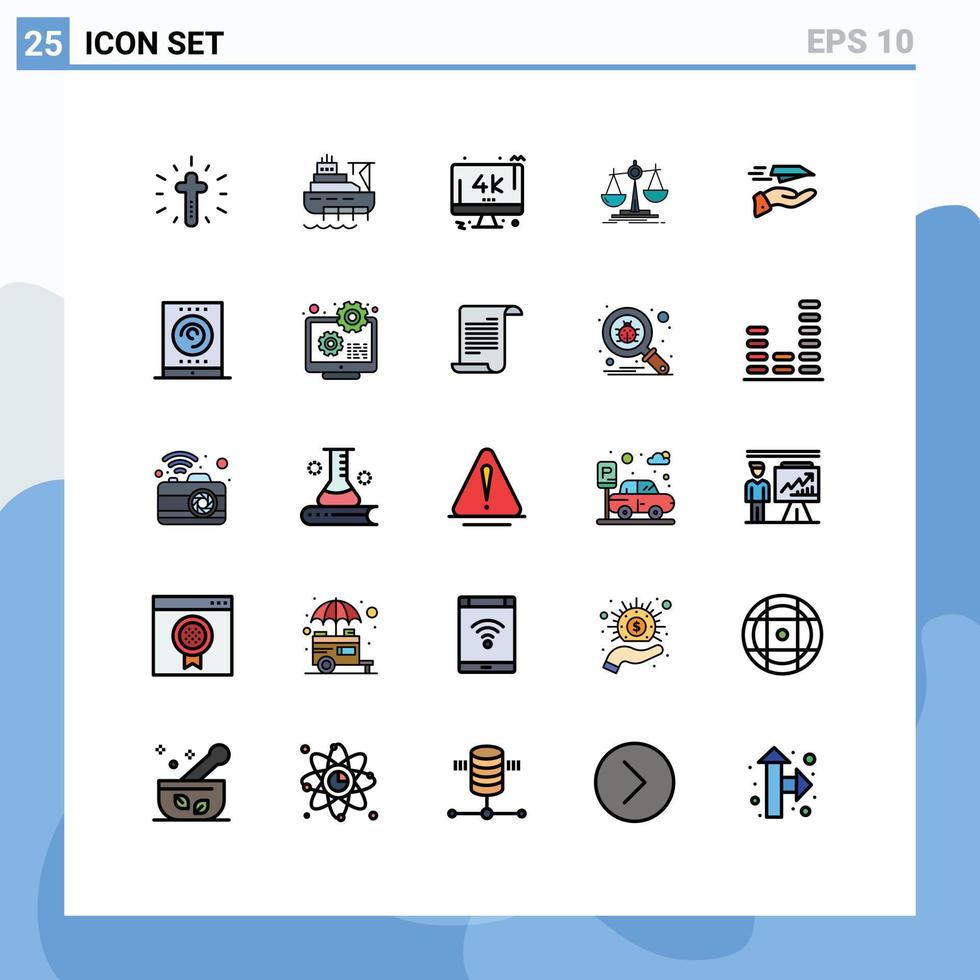 pacote de cores planas de linha preenchida de 25 símbolos universais de monitor de lucro de correio, perda de equilíbrio, elementos de design de vetores editáveis