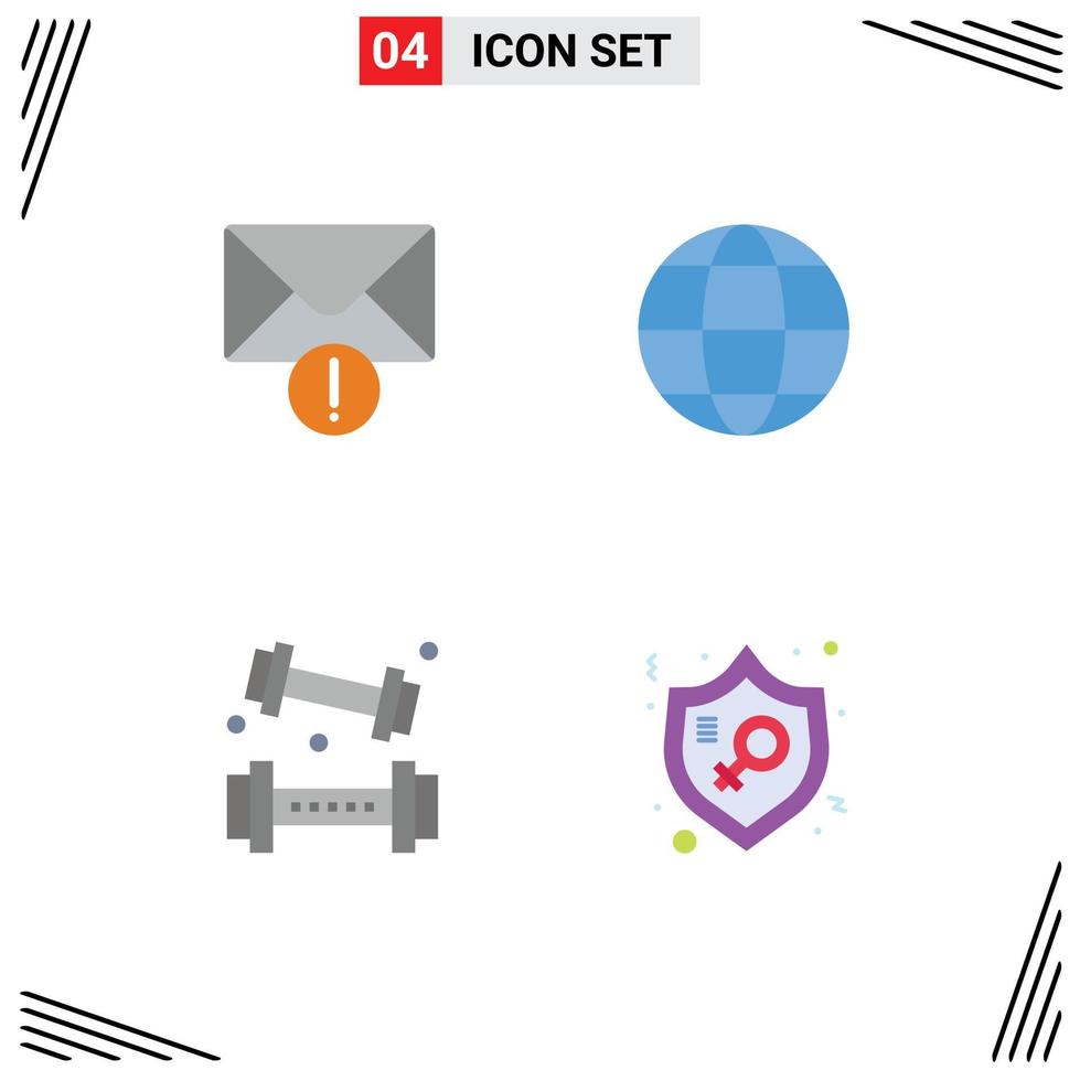 grupo de símbolos de ícones universais de 4 ícones planos modernos de alerta, jogo, comunicação, globo, recreação, vetoriais editáveis, elementos de design vetor