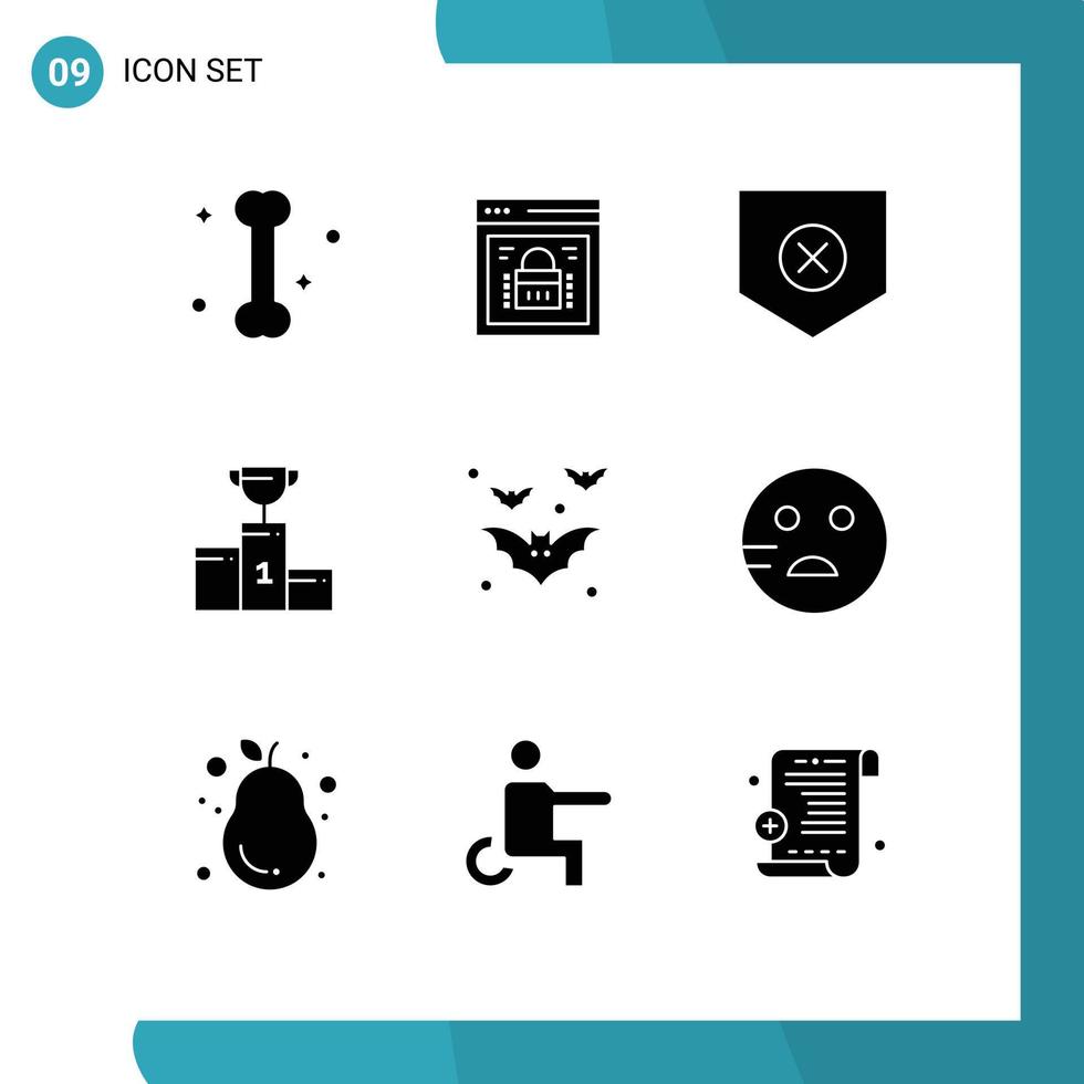 conjunto de 9 sinais de símbolos de ícones de interface do usuário modernos para copa de morcego protege elementos de design de vetores editáveis da tigela do campeão