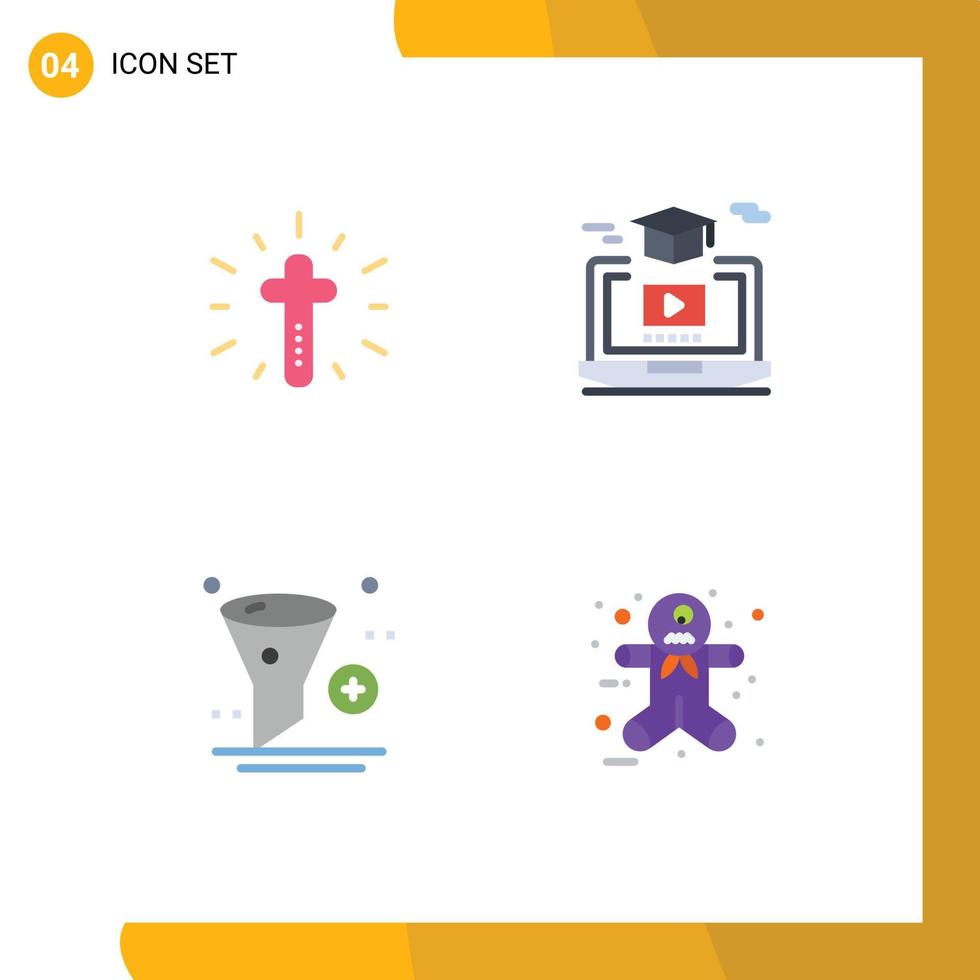 conjunto moderno de 4 ícones e símbolos planos, como celebração, adicionar elementos de design de vetor editável de aplicativo de vídeo de páscoa