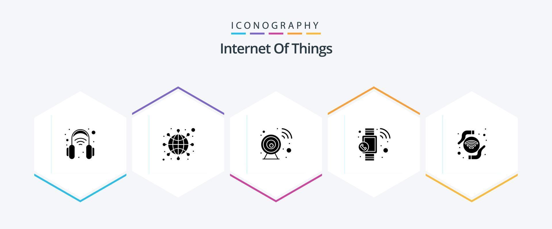 internet das coisas pacote de ícones de 25 glifos, incluindo mãos. ver. Câmera. relógio inteligente. ligar vetor