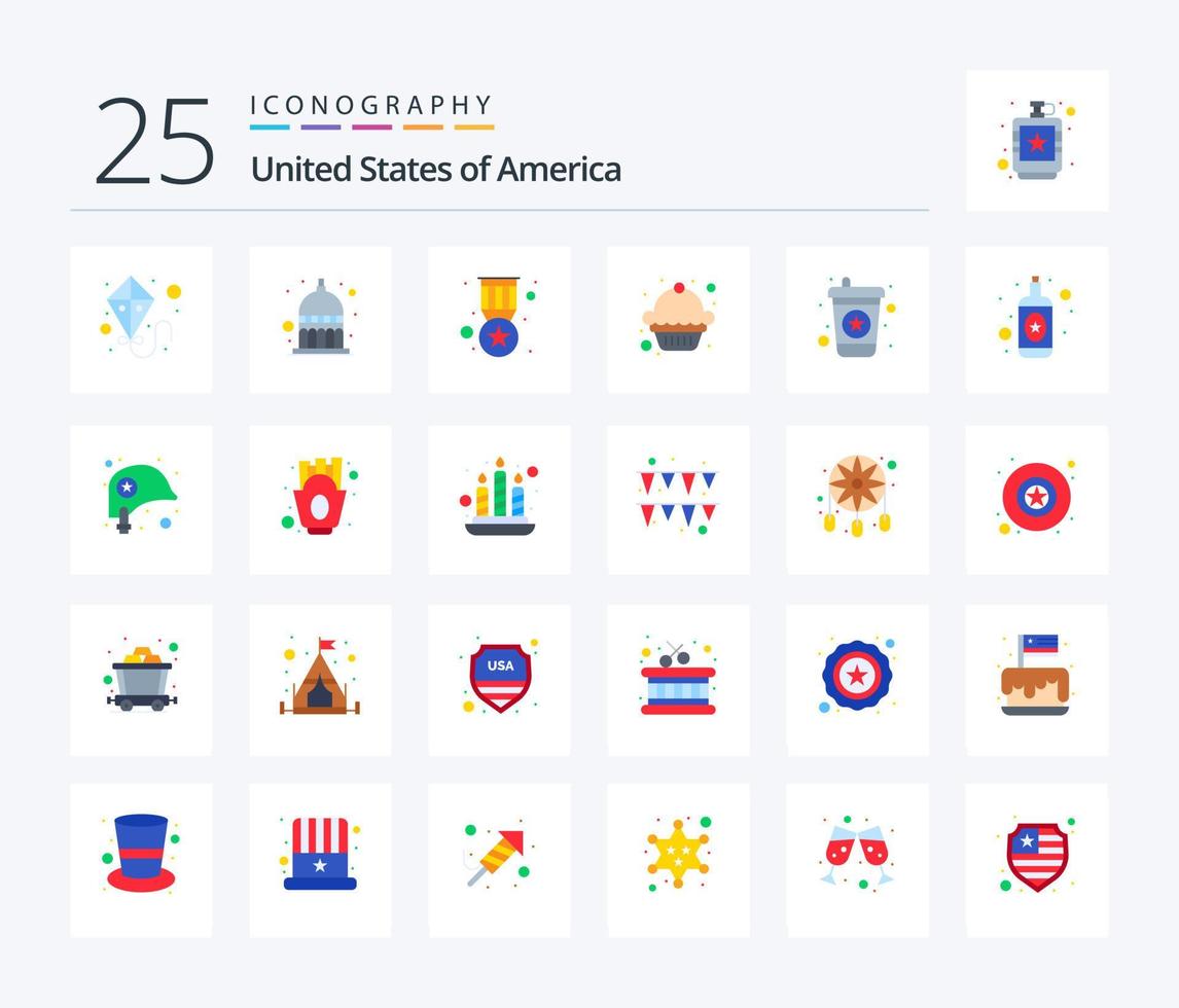 Pacote de ícones de 25 cores planas dos EUA, incluindo álcool. beber. distintivo. bebida. sobremesa vetor