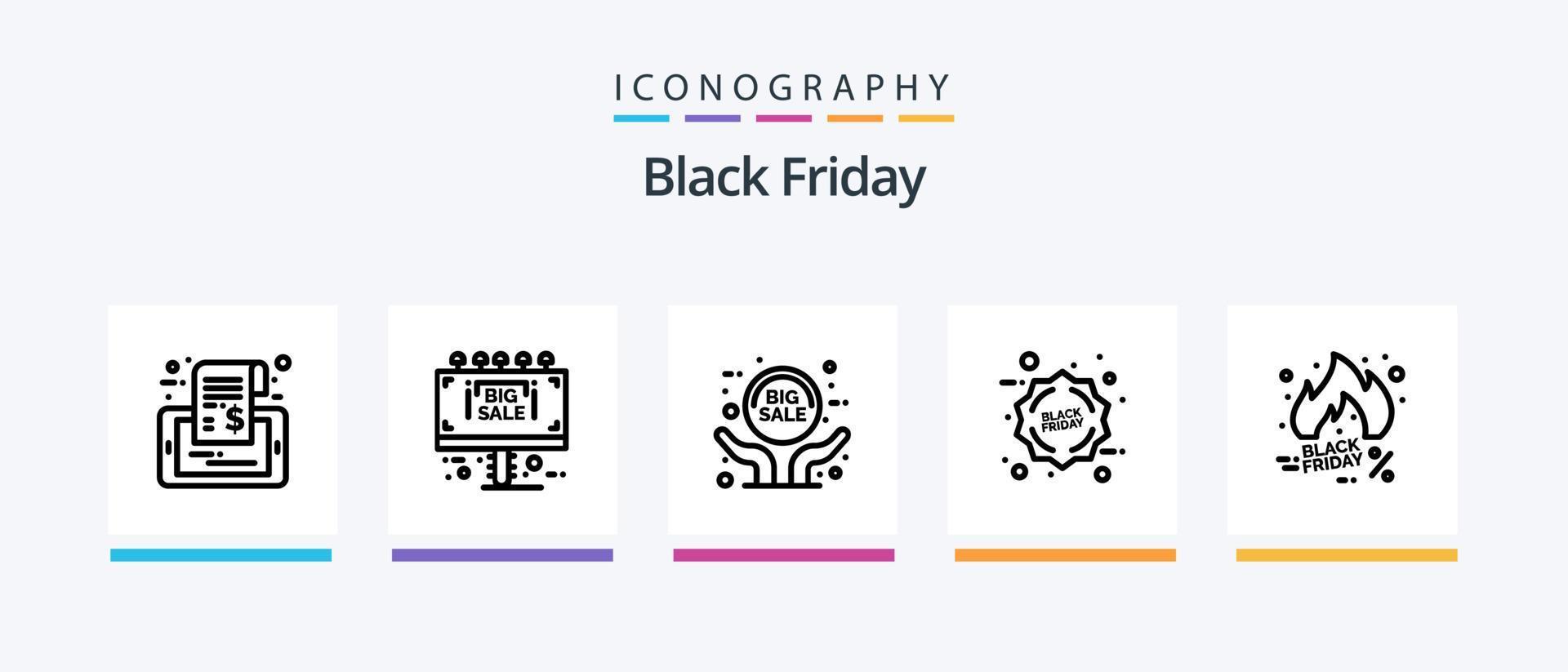 Black Friday Line 5 Icon Pack incluindo desconto. sexta-feira preta. venda. on-line. comércio. design de ícones criativos vetor