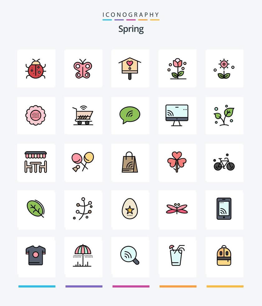 pacote de ícones preenchidos com 25 linhas criativas de primavera, como primavera. flor. primavera. floral. primavera vetor