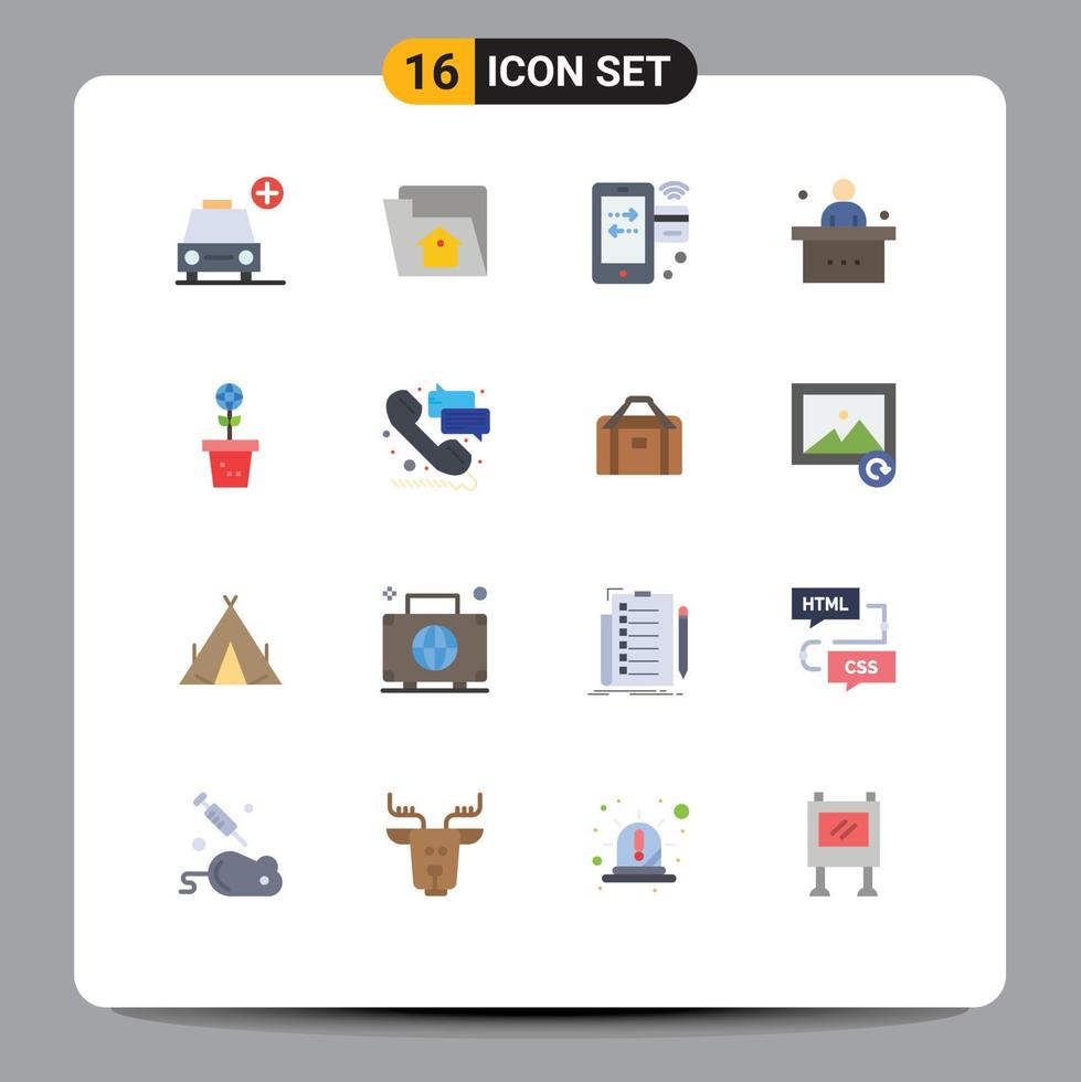pacote de 16 sinais e símbolos modernos de cores planas para mídia impressa na web, como veículos de crédito de carro, pacote editável móvel de elementos de design vetorial criativo vetor