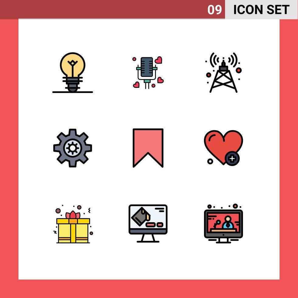 conjunto de pictogramas de 9 cores planas de linha preenchida simples de elementos de design de vetores editáveis de motivação de instagram de sinal de interface de tag