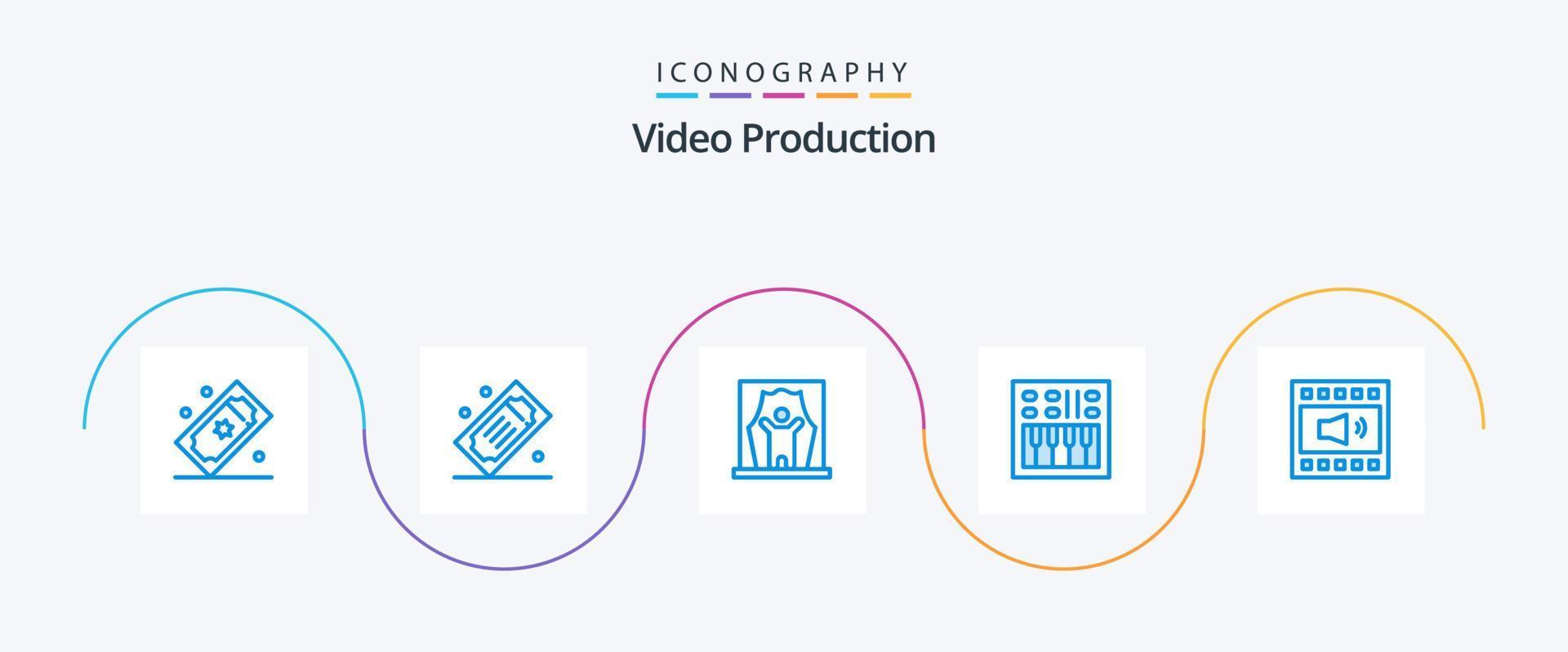 pacote de ícones azul 5 de produção de vídeo, incluindo . artista de cinema. volume. volume aberto vetor