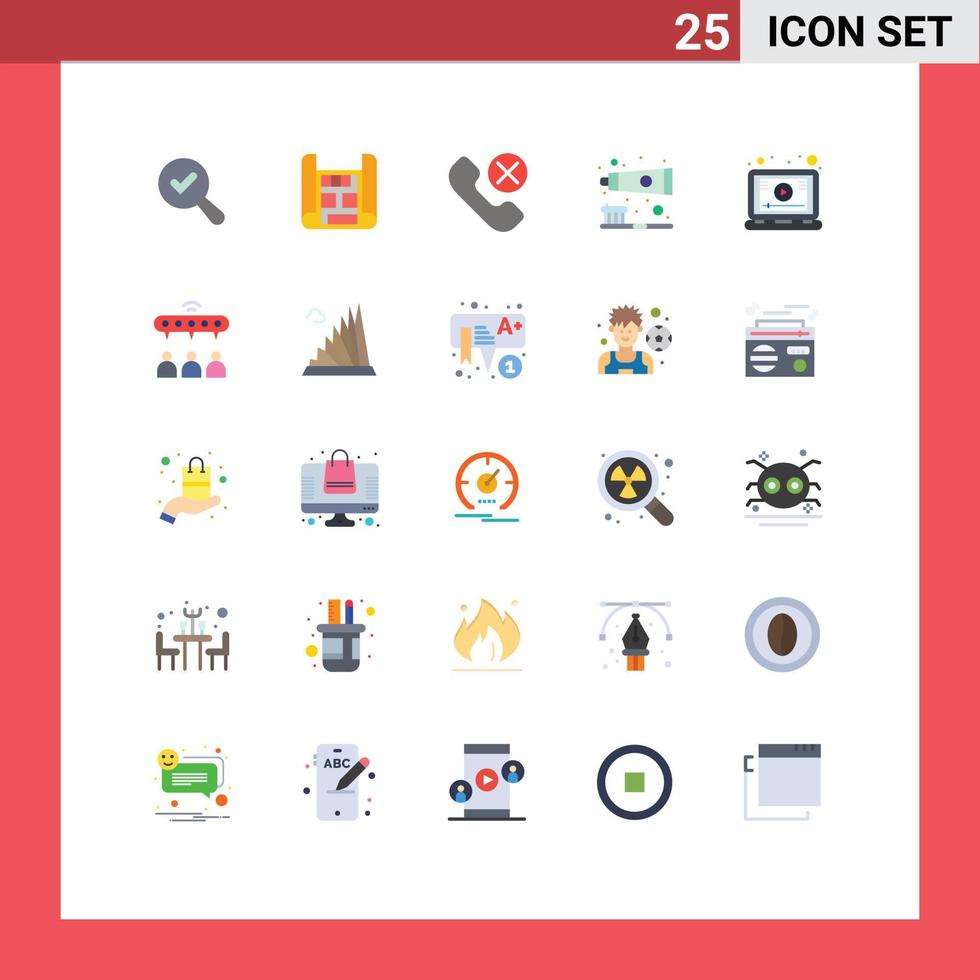 Pacote de cores planas de 25 interfaces de usuário de sinais e símbolos modernos de lição tutorial cuidados com os dentes móveis elementos de design vetorial editáveis vetor