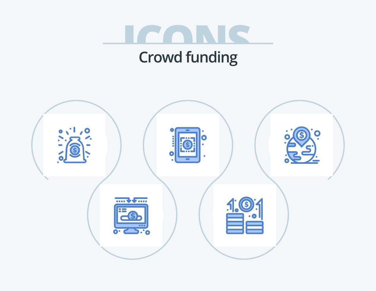 design de ícones do pacote de ícones azuis de crowdfunding 5. marco. financeiro. acordo. símbolo de moeda. bancário vetor