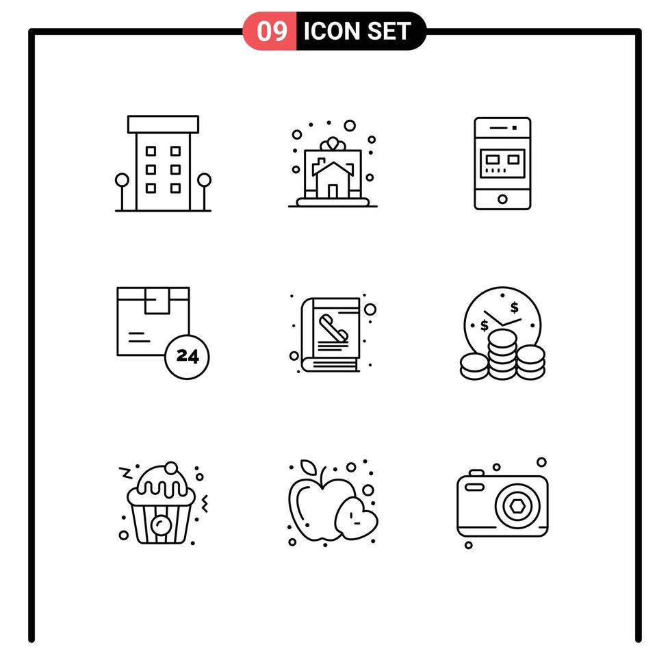 pacote de interface do usuário com 9 contornos básicos do produto hr home store on-line elementos de design de vetores editáveis
