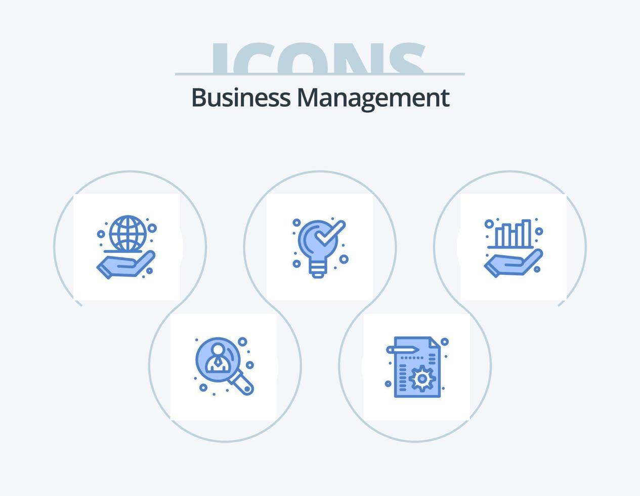 design de ícones do pacote de 5 ícones azuis de gerenciamento de negócios. gestão. solução. o negócio. produtos. definindo vetor