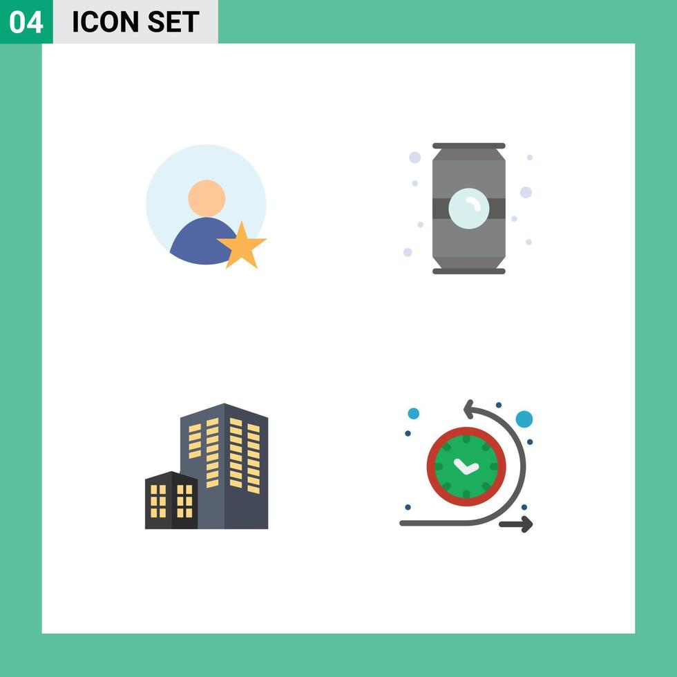 conjunto de pictogramas de 4 ícones planos simples de elementos de design de vetores editáveis de tempo de ciclo de bebida de construção de classificação
