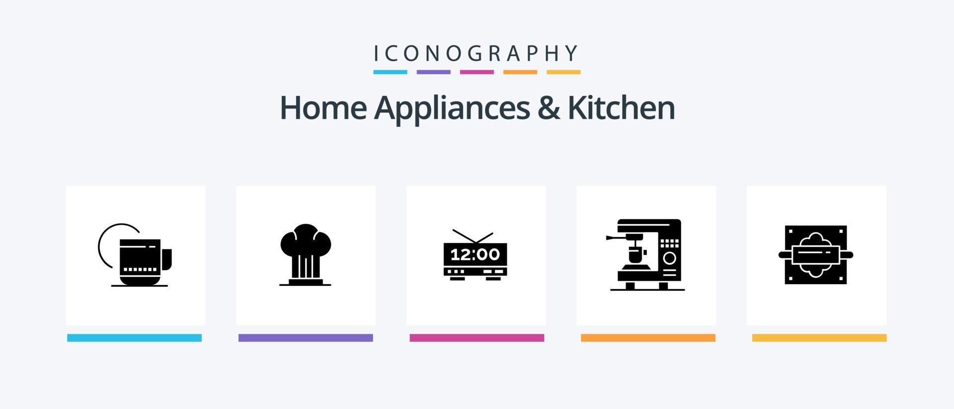 eletrodomésticos e pacote de ícones de glifo de cozinha 5, incluindo casa. Tempo. fogão. elétrico. cozinha. design de ícones criativos vetor