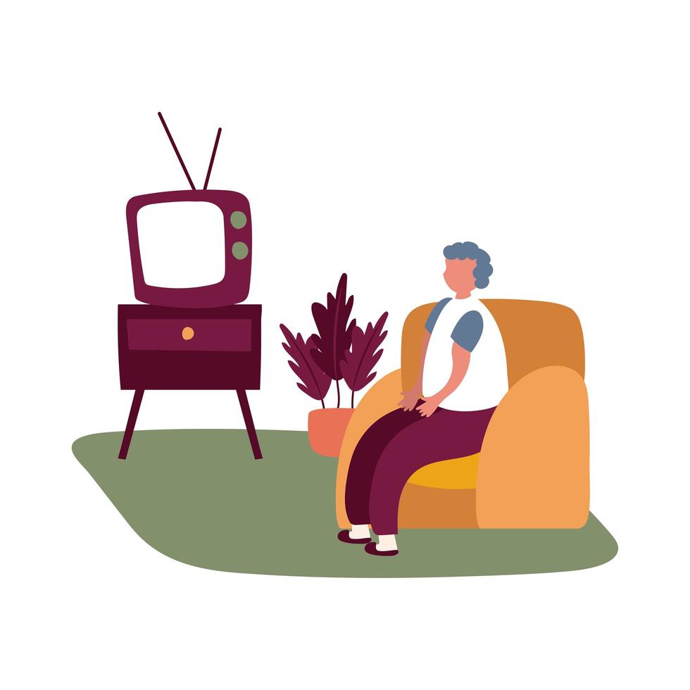 idoso assistindo tv em casa, atividade de estilo livre vetor