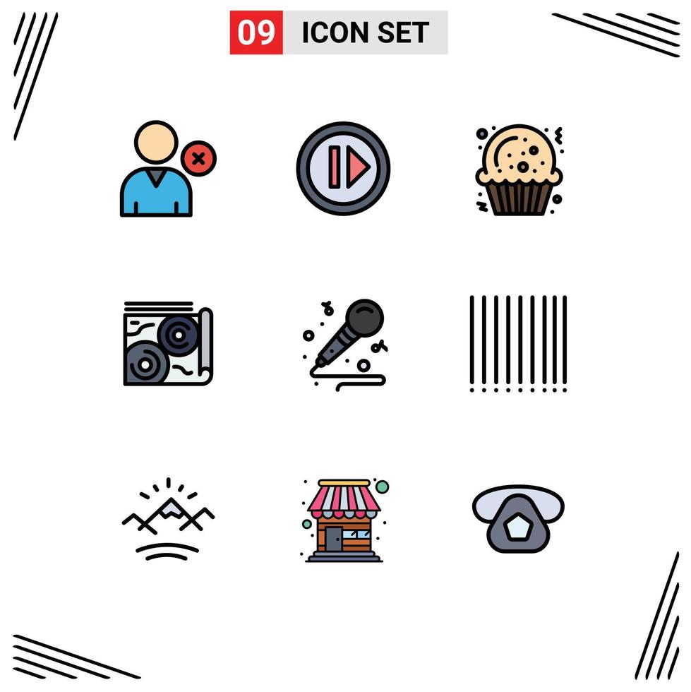 conjunto de 9 sinais de símbolos de ícones de interface do usuário modernos para guia de microfone de biscoito de música hobby elementos de design de vetores editáveis