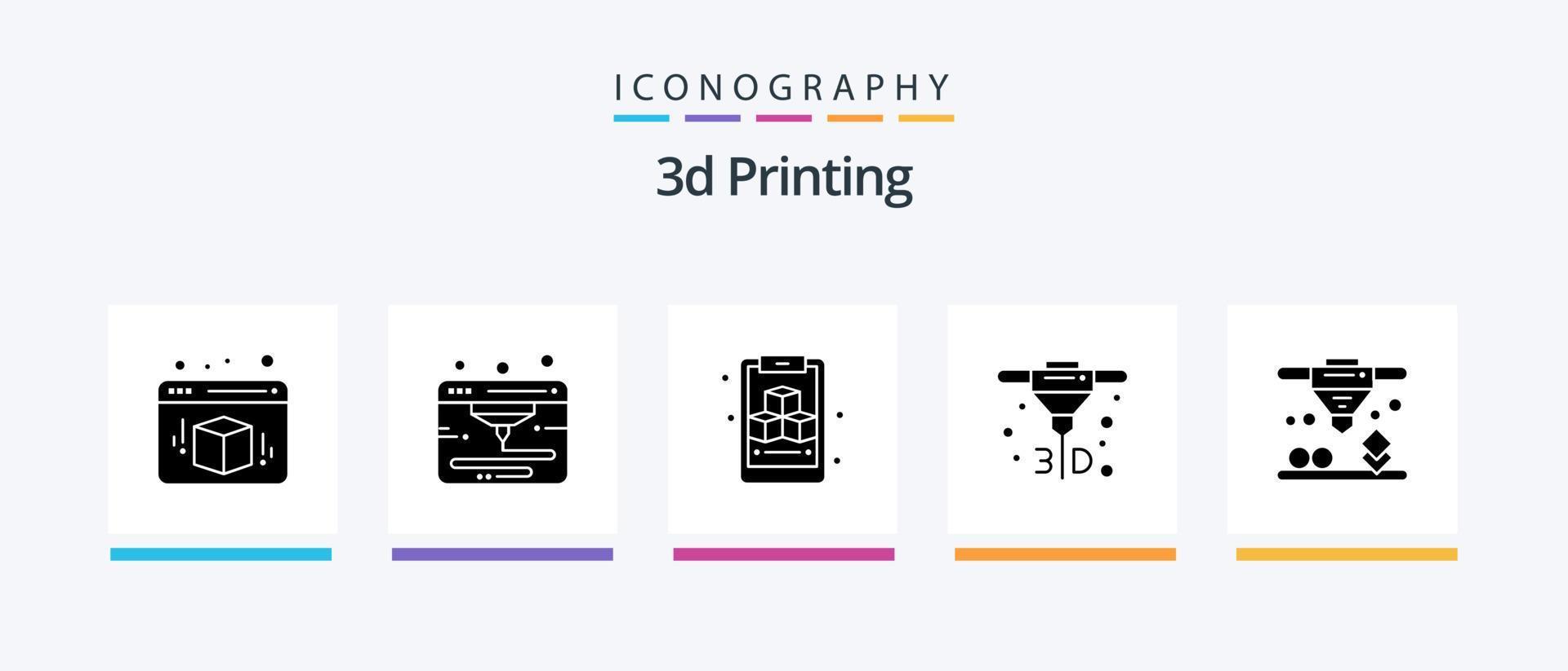 Pacote de ícones de glifo 5 para impressão 3D, incluindo . sinterização a laser. cubo. direto. sinterização direta de metal a laser. design de ícones criativos vetor