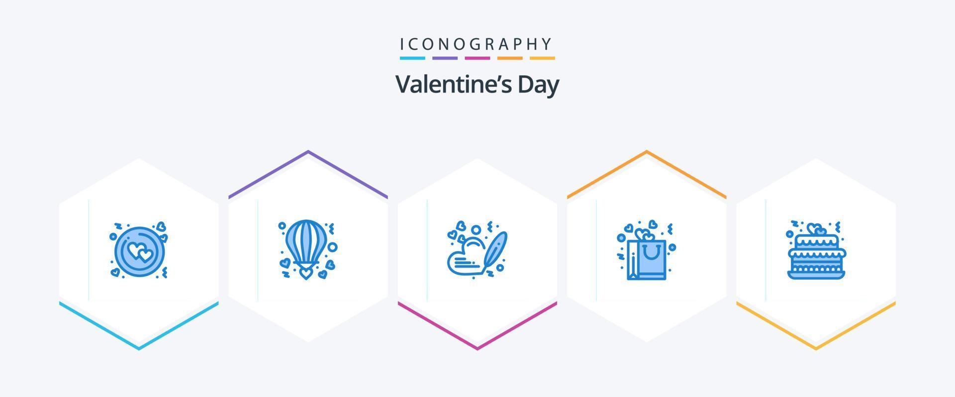 pacote de ícones azul do dia dos namorados 25, incluindo bolo. Ame. namorados. coração. Casamento vetor