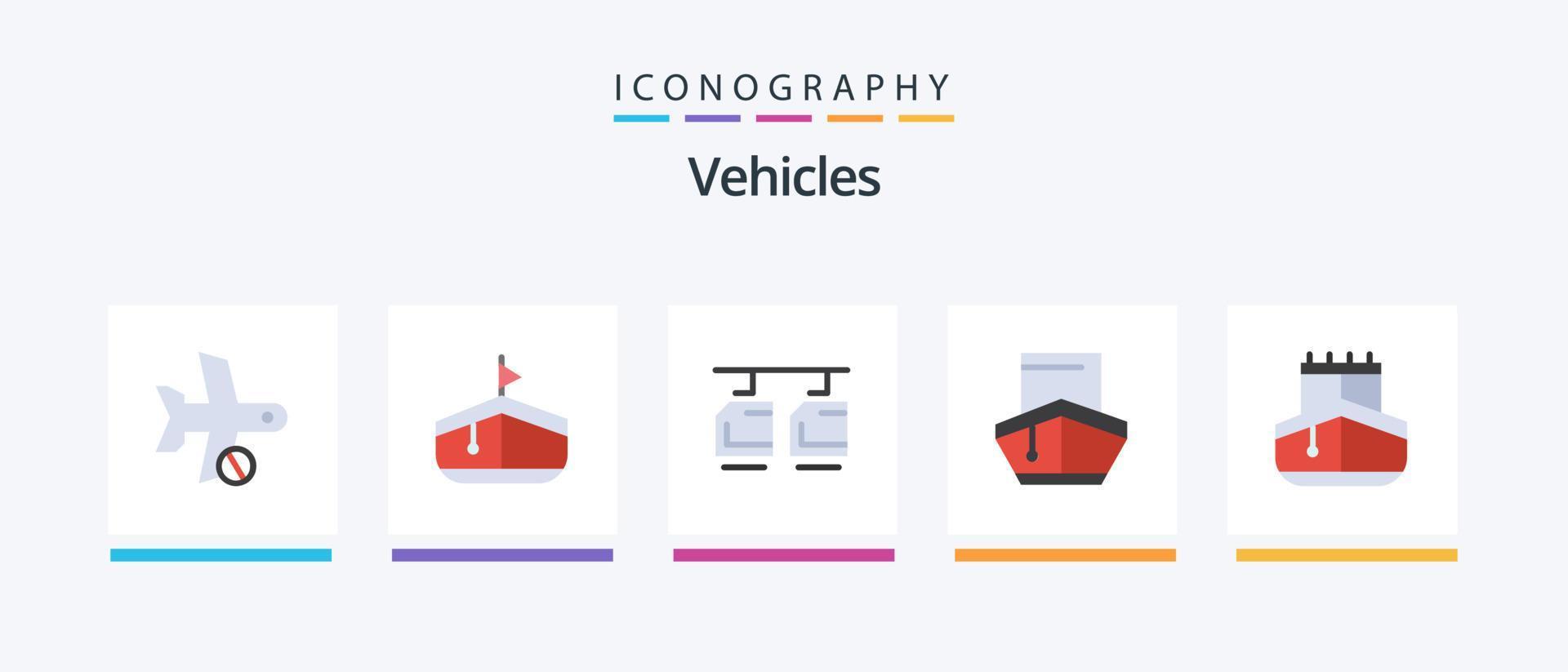 Pacote de ícones plana de 5 veículos, incluindo vela. transporte. cabo. transporte. carga. design de ícones criativos vetor