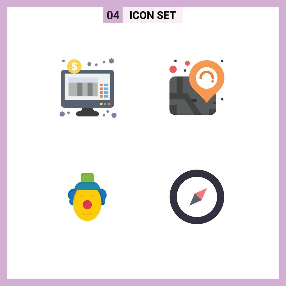 4 conceito de ícone plano para sites móveis e aplicativos bancários, circo, banco on-line, mapa de pinos, elementos de design vetorial editáveis vetor