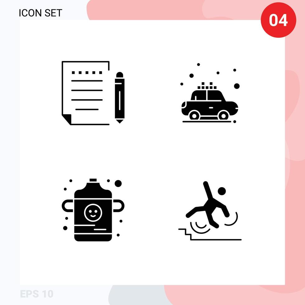 conjunto de 4 sinais de símbolos de ícones de interface do usuário modernos para garrafa de carta escrever elementos de design de vetores editáveis de negócios de transporte