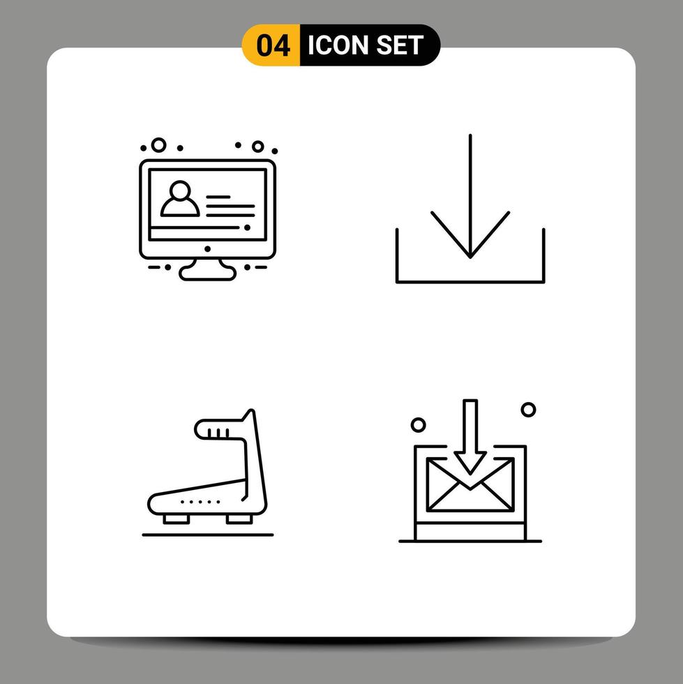 conjunto de linha de interface móvel de 4 pictogramas de seta de negócios de e-learning executando elementos de design de vetores editáveis