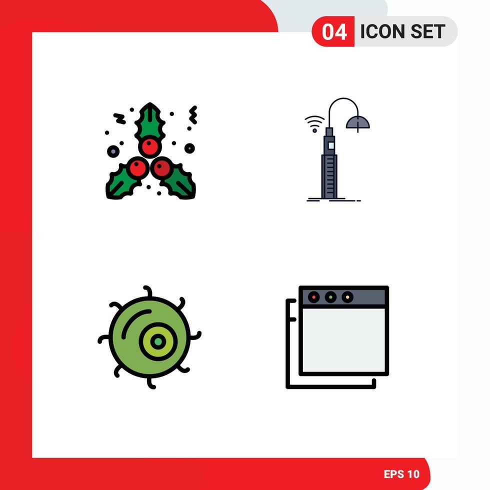 4 símbolos universais de sinais de cores planas preenchidos de luzes de microscópio de natal aplicativos inteligentes elementos de design de vetores editáveis