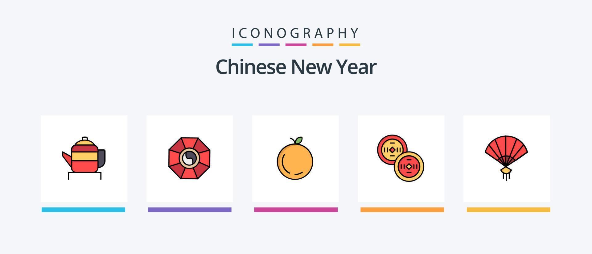 a linha do ano novo chinês encheu o pacote de 5 ícones, incluindo o ano novo. nó chinês. novo. celebração. religião. design de ícones criativos vetor