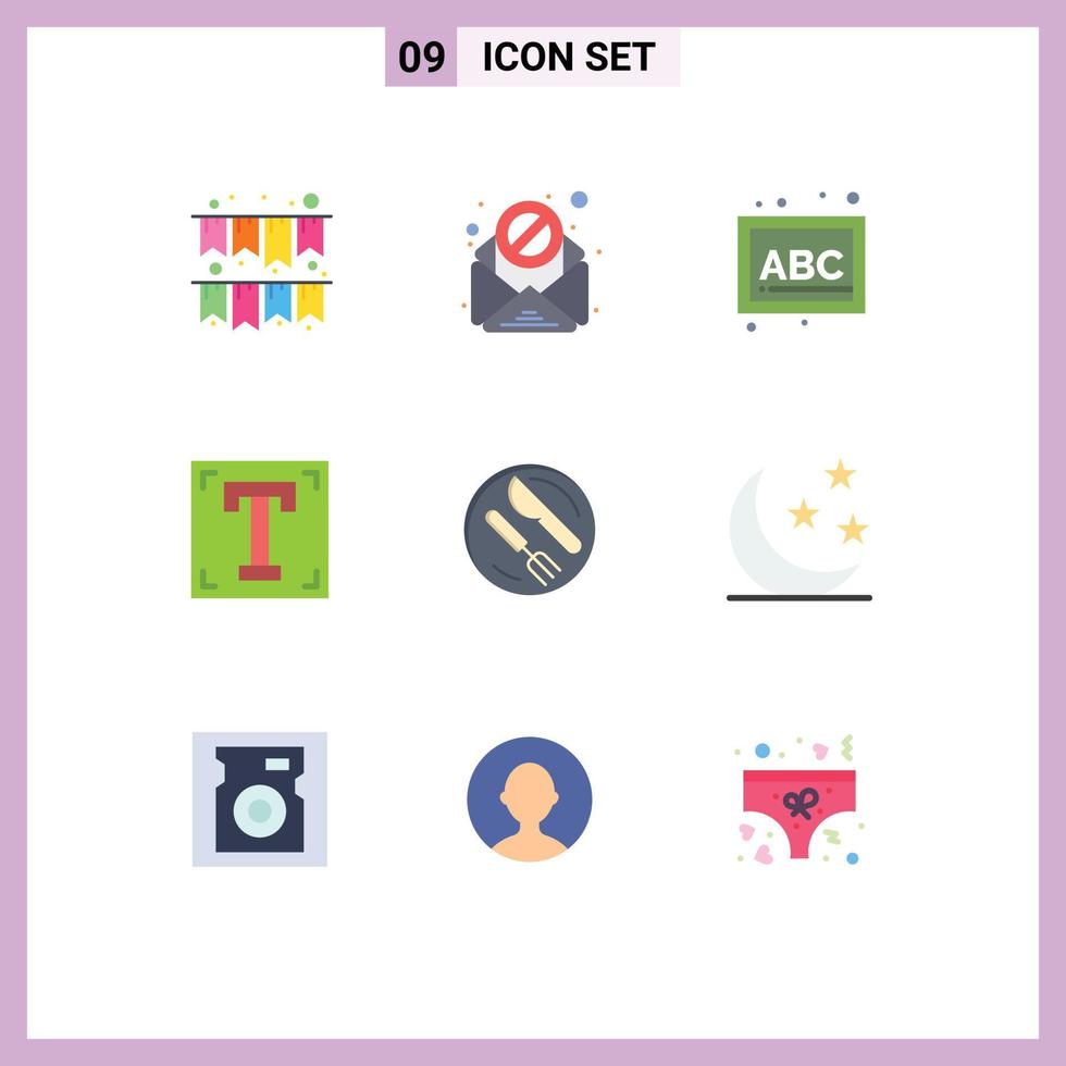 pacote de interface do usuário de 9 cores planas básicas de elementos de design de vetores editáveis de caminho de texto pré-escolar de almoço de colher