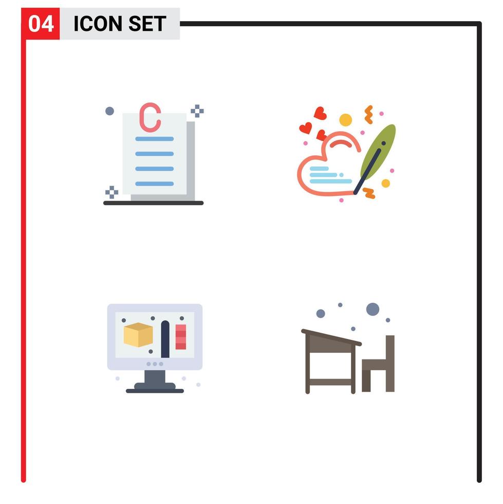 pacote de ícones vetoriais de estoque de 4 sinais e símbolos de linha para modelagem de contrato, mesa de casamento de coração, elementos de design de vetores editáveis