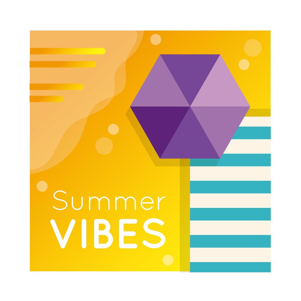 banner colorido de vibrações de verão com guarda-chuva e toalha vetor
