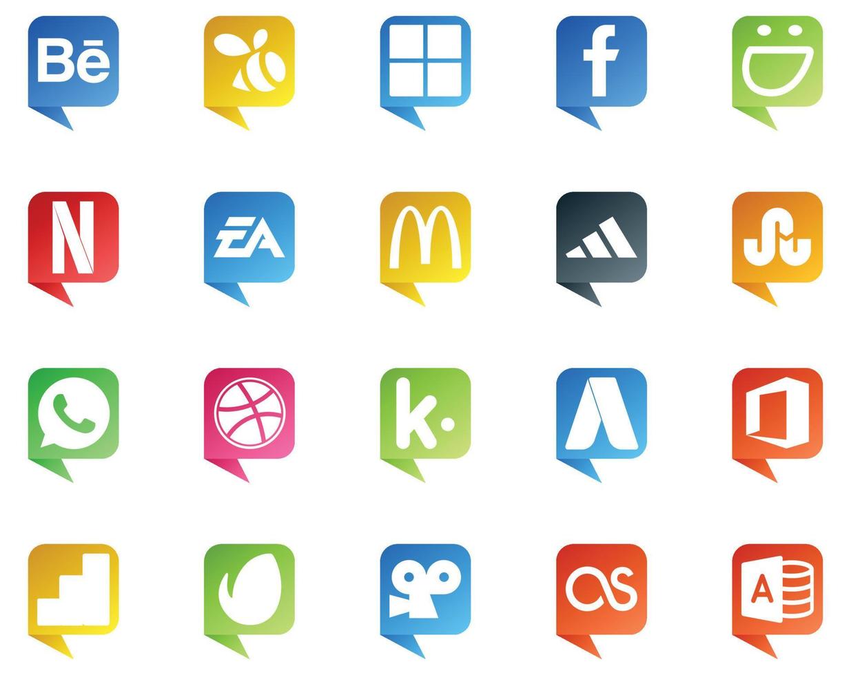 20 logotipo de estilo de bolha de fala de mídia social como google analytics adwords esportes kik whatsapp vetor