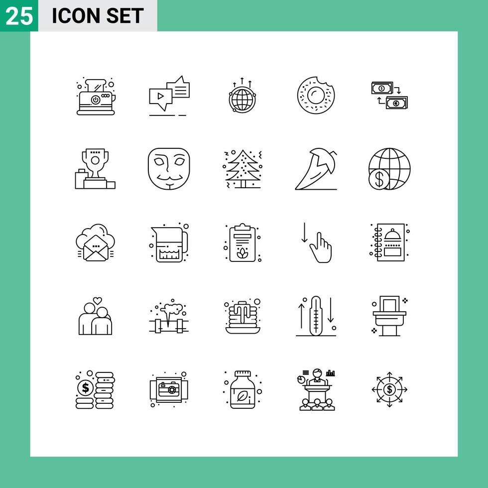pacote de linha vetorial editável de 25 linhas simples de doces rosquinha conexão mundial elementos de design vetorial editável vetor