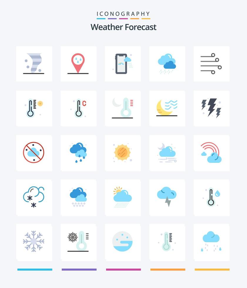 pacote de ícones planos de tempo criativo 25, como clima. golpe. Móvel. ar. clima vetor
