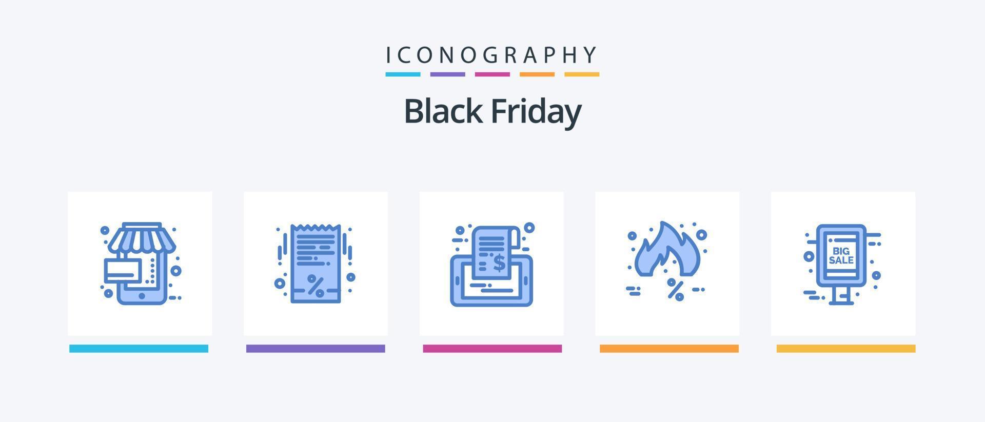 Black Friday Blue 5 Icon Pack, incluindo tendências. quente. rótulo. desconto. marcação. design de ícones criativos vetor