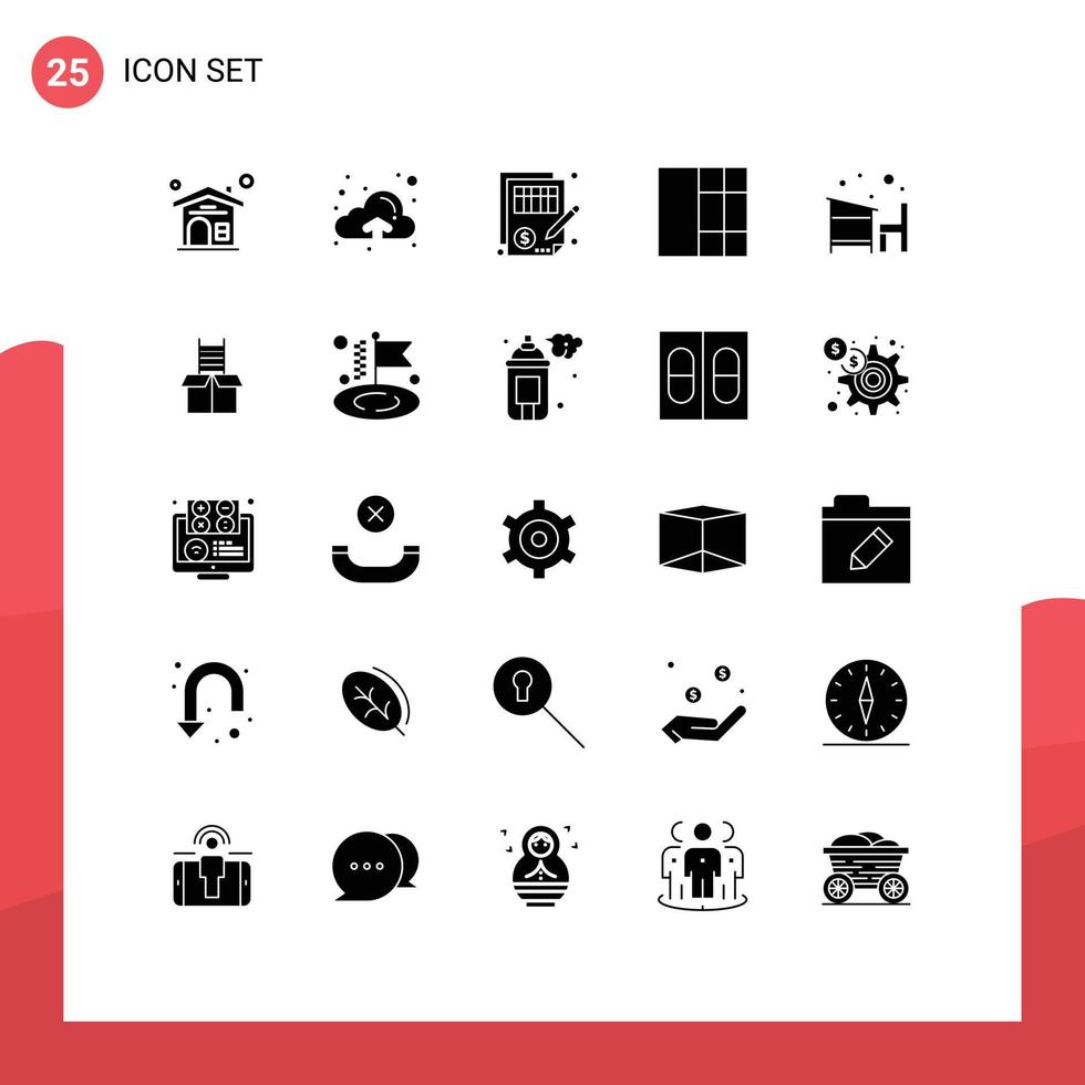 conjunto de 25 sinais de símbolos de ícones de interface do usuário modernos para educação escolar mesa de documentos wireframe elementos de design de vetores editáveis