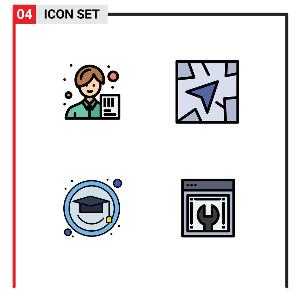 pacote de 4 sinais e símbolos modernos de cores planas de linha preenchida para mídia impressa na web, como navegação de avatar de formatura de contador, avanço da web, elementos de design de vetores editáveis