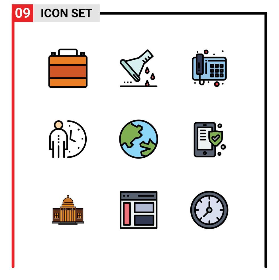 9 cores planas de linhas preenchidas de vetores temáticos e símbolos editáveis de gestão de pessoas amostra de prazo de garrafa elementos de design de vetores editáveis por telefone