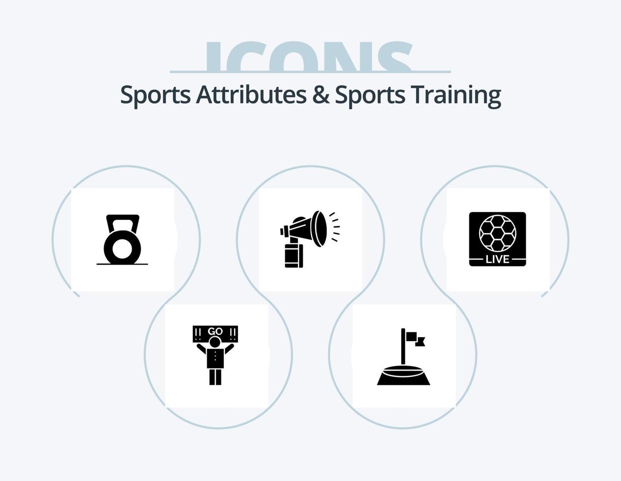 atributos esportivos e design de ícones do pacote de ícones de glifo de treinamento esportivo 5. viver. ventilador. haltere. posso. ar vetor