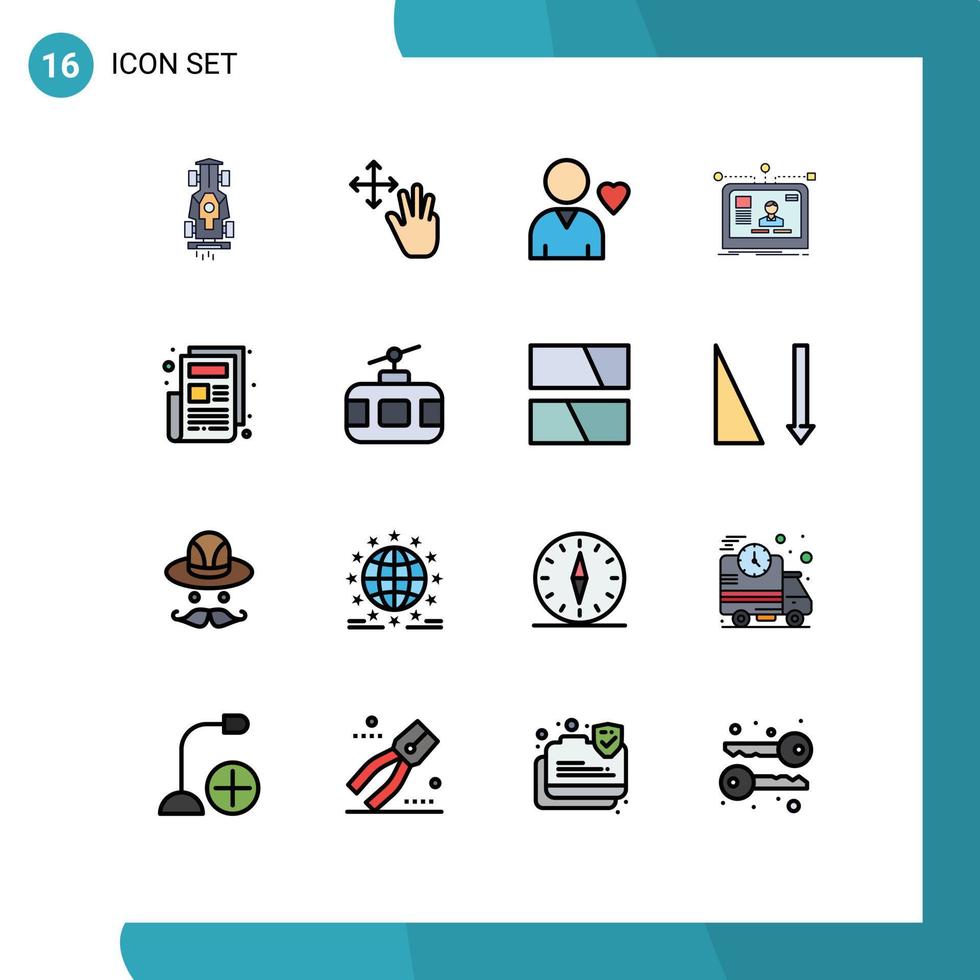 16 interface de usuário pacote de linhas preenchidas com cores planas de sinais e símbolos modernos de layout de notícias mantêm elementos de design de vetores criativos editáveis de interface de usuário