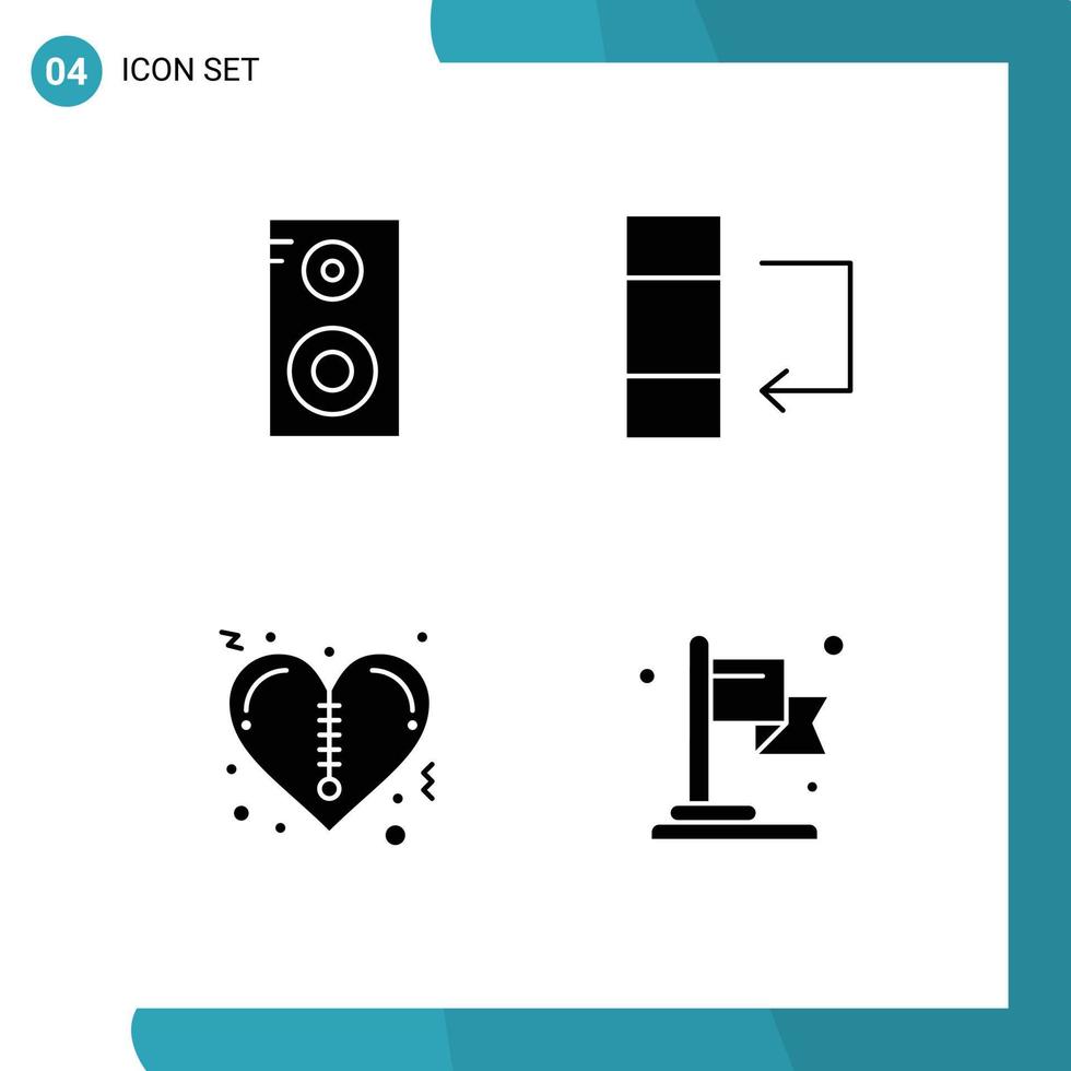 grupo de 4 glifos sólidos modernos definidos para elementos de design de vetores editáveis de meta de coração de coluna de realização de estudo