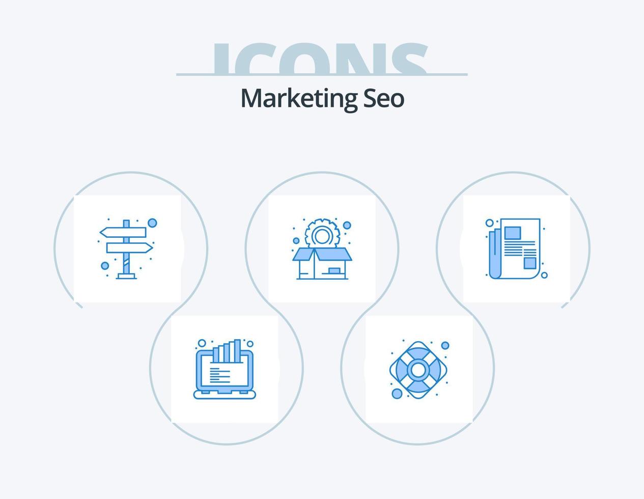 marketing seo ícone azul pack 5 design de ícone. notícias. definições. direção. preferências. opções vetor