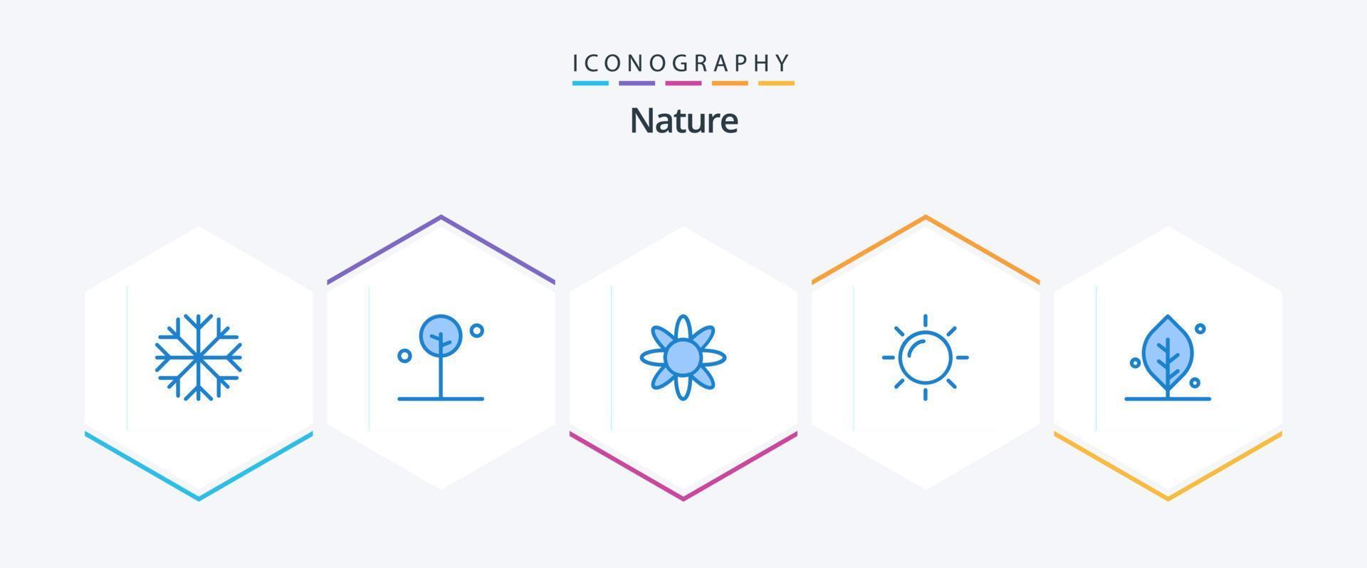 natureza 25 pacote de ícones azul incluindo . natureza. erva. folha. Sol vetor