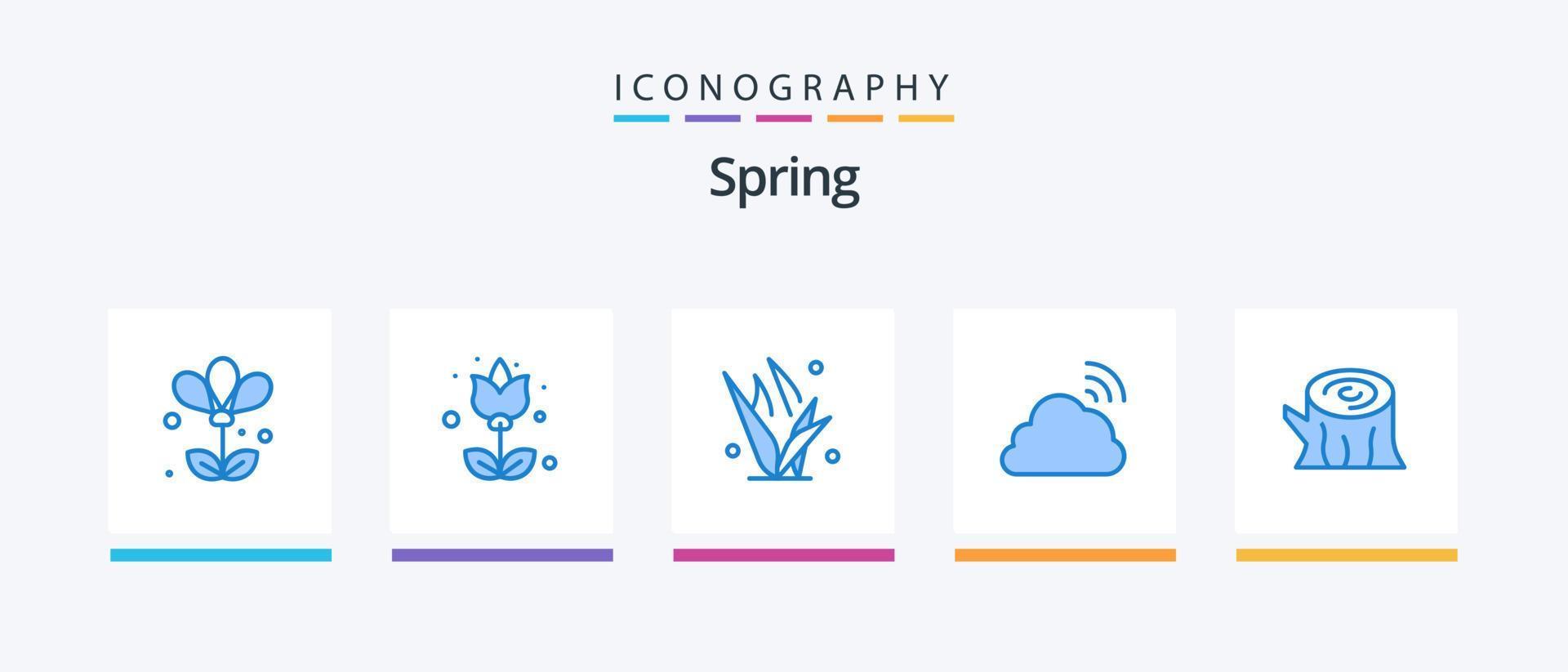 pacote de ícones de primavera azul 5, incluindo log. primavera. Relva. céu. nuvem. design de ícones criativos vetor