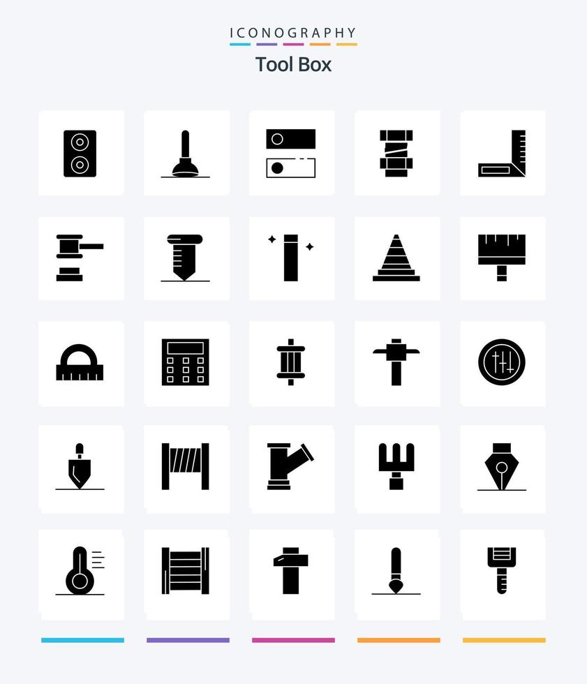 ferramentas criativas pacote de ícones preto sólido de 25 glifos, como ferramentas. reparar. carpinteiro. Ferramentas. martelo vetor