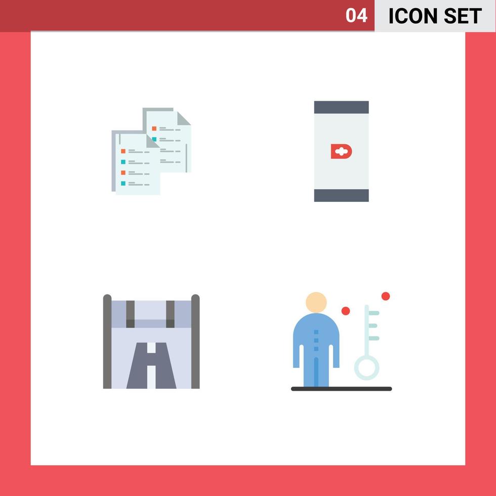 conjunto de ícones planos de interface móvel de 4 pictogramas de cópia de ponto de verificação de documento elementos de design de vetores editáveis de corrida sem dinheiro