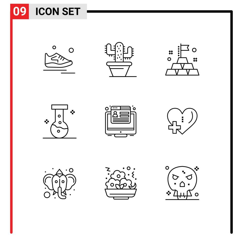 grupo de símbolos de ícone universal de 9 contornos modernos de elementos de design de vetores editáveis de laboratório de conversão de ouro de marketing na web