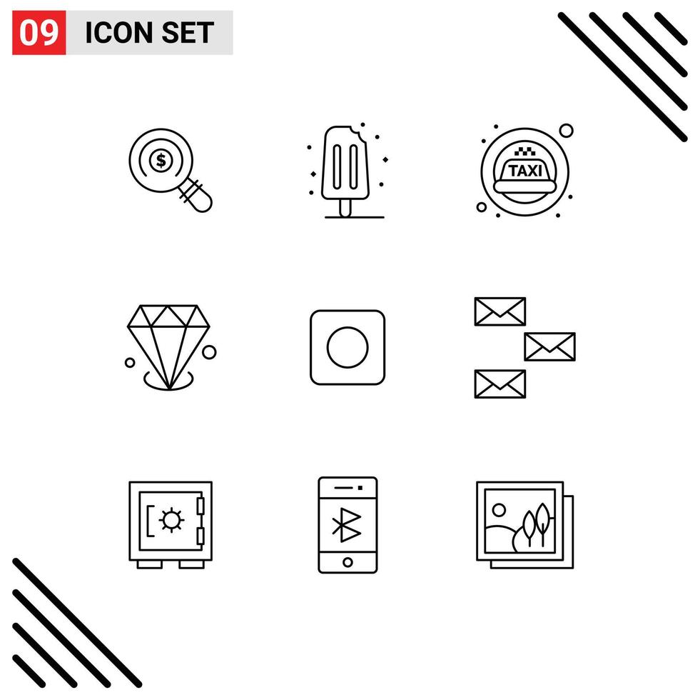 conjunto moderno de 9 contornos e símbolos, como maximizar elementos de design de vetores editáveis de joias de táxi de aplicativo