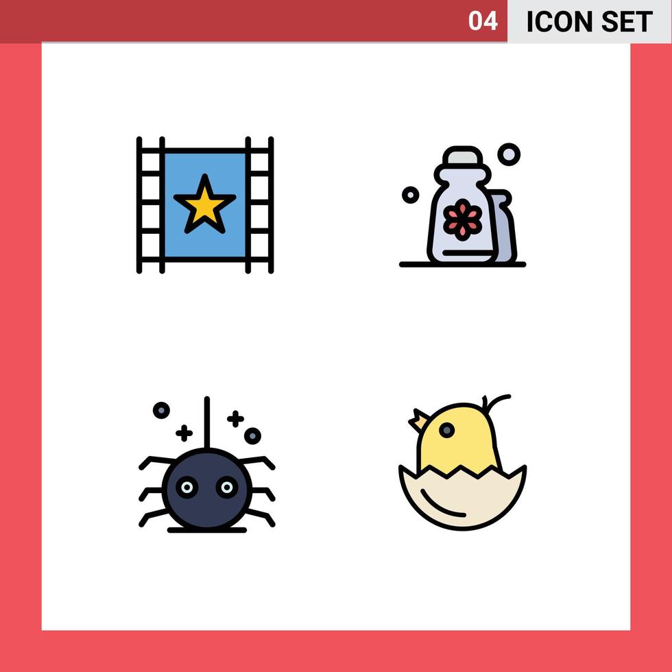 conjunto de pictogramas de 4 cores planas de linha preenchida simples de elementos de design de vetores editáveis de insetos multimídia